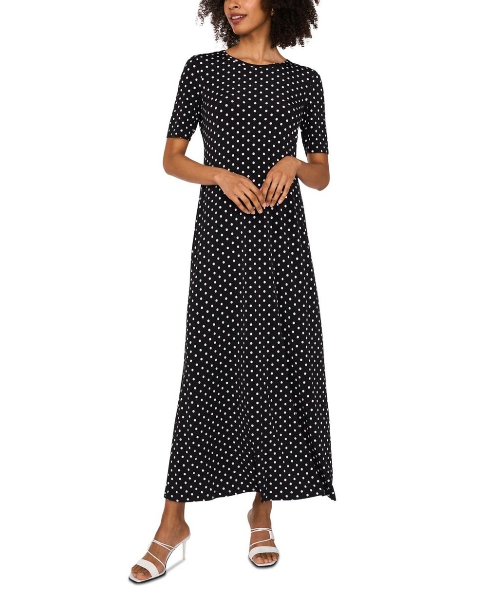 Vince Camuto Women's Printed Elbow Sleeve Maxi Dress Black Size L 0257